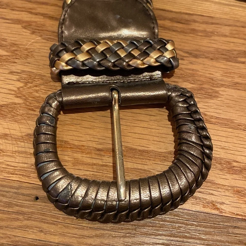 Amanda Smith Metallic Bronze Pewter Gold Snakeskin Effect Woven Wise Belt XL